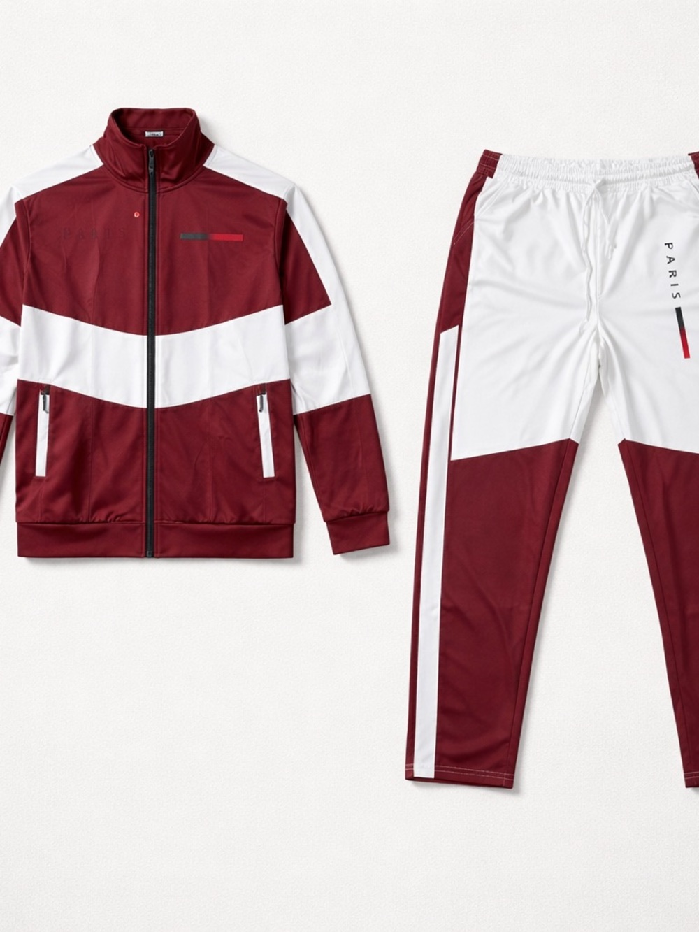 Men’s Burgundy Lightweight Track Set Top Blouse Fully Zip & Track Pants Size XL